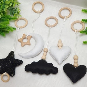 Monochroom babygym, Montessori-activiteitenspeelgoed, zwart-wit contrast hangend speelgoed hoepel, Cloud Gym Toy, neutraal verpleegspeelgoed, zwart-wit kinderkamer