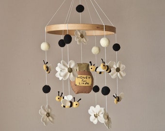 Móvil de abejas para bebé, móvil de fieltro para cuna, decoración de abejas para habitación infantil, móvil de margaritas para niña, móvil neutro para bebé