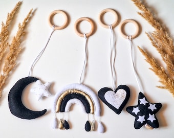 Giocattolo per palestrina monocromatica per bambini, nuvola Montessori e mobile a forma di stella