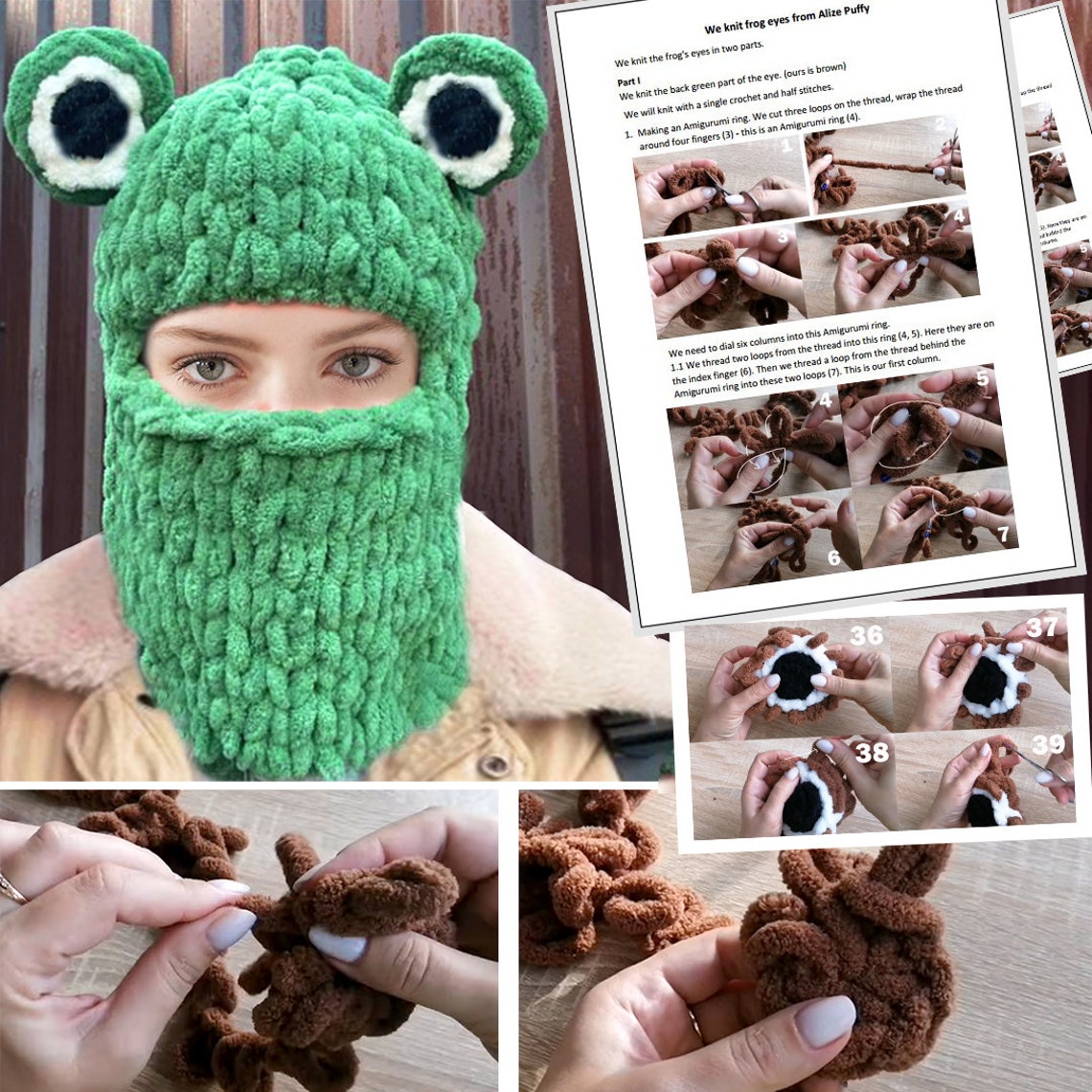 Hand Knitted Balaclava Pattern, Custom Balaclava PDF, Cute Frog