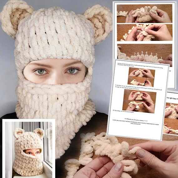 Hand Knitted Balaclava Pattern, Custom Bear Balaclava, Alize Puffy