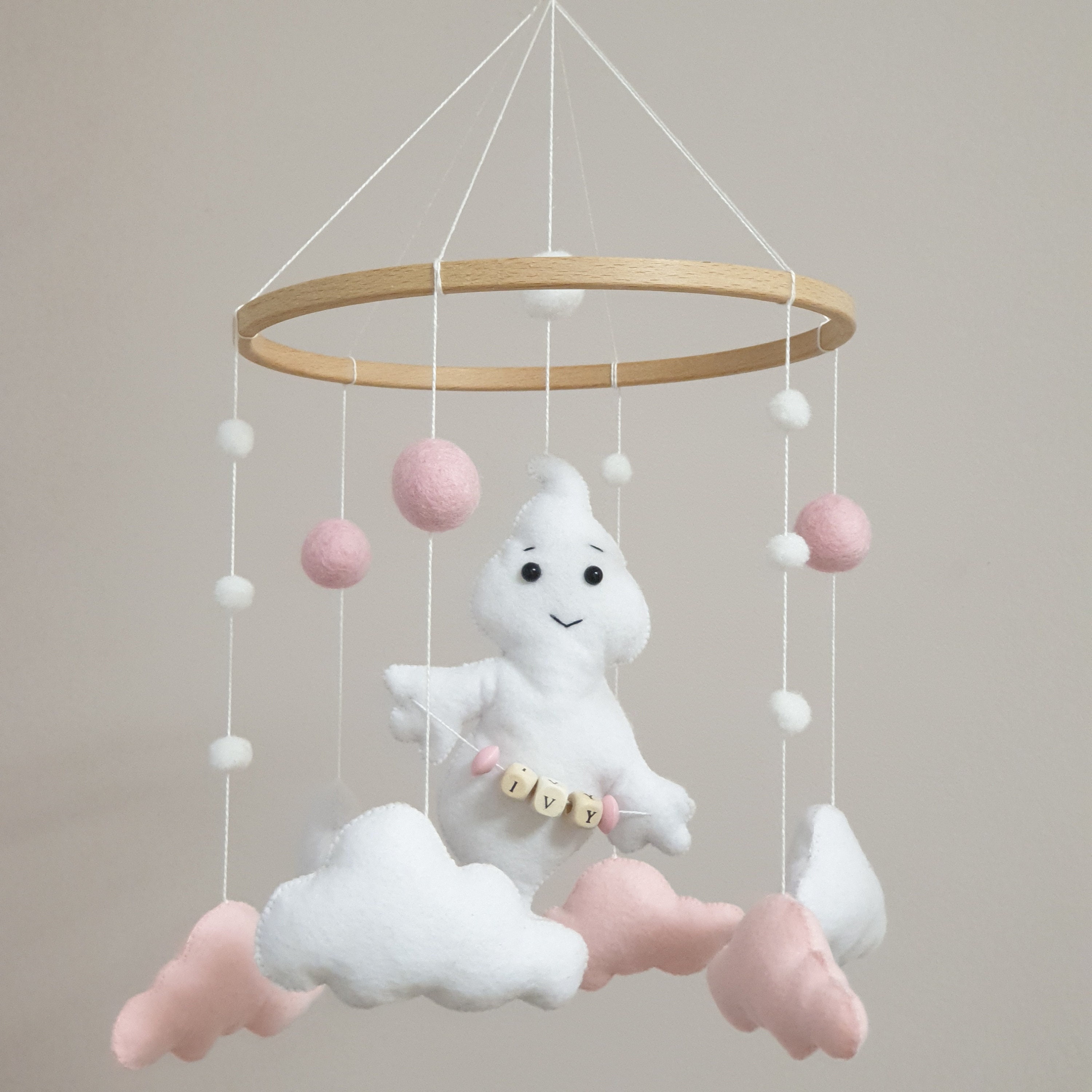 Personalized Baby Mobile Ghost Nursery Mobile Pink and White Etsy