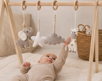 Juguetes de gimnasio de actividades neutrales para bebés, decoración de habitación infantil con animales, regalos personalizados para baby shower
