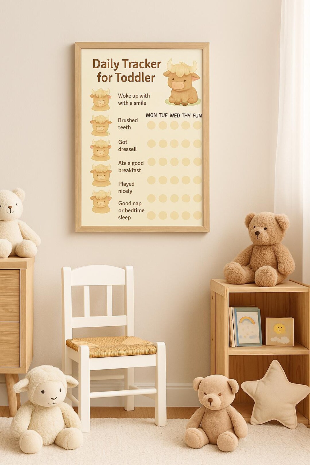 Printable Daily Habit Tracker for Toddlers, Cute Highland Cow Design ...