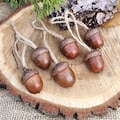 Rustic acorn ornaments, set of 6 natural Christmas tree decorations