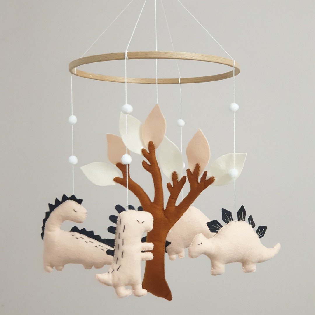 Dinosaur Baby Mobile, Tree Mobile Nursery, Neutral Decor Nursery, Felt