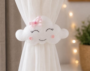 Cloud Curtain Tiebacks, Baby Girl Curtain Holders, Handmade Nursery Decor