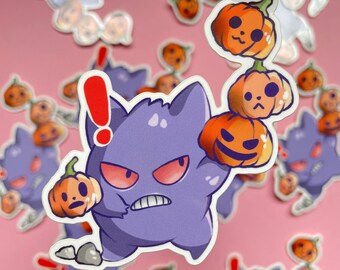 Cute Halloween Sticker, Gengar, Vinyl Label, Present for Gamer