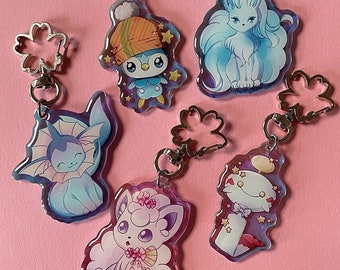 Cute Acrylic Charms, Holographic, Vaporeon and Friends