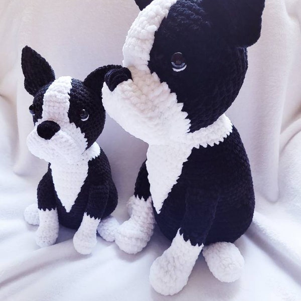 Peluche Boston Terrier en laine velours toute douce