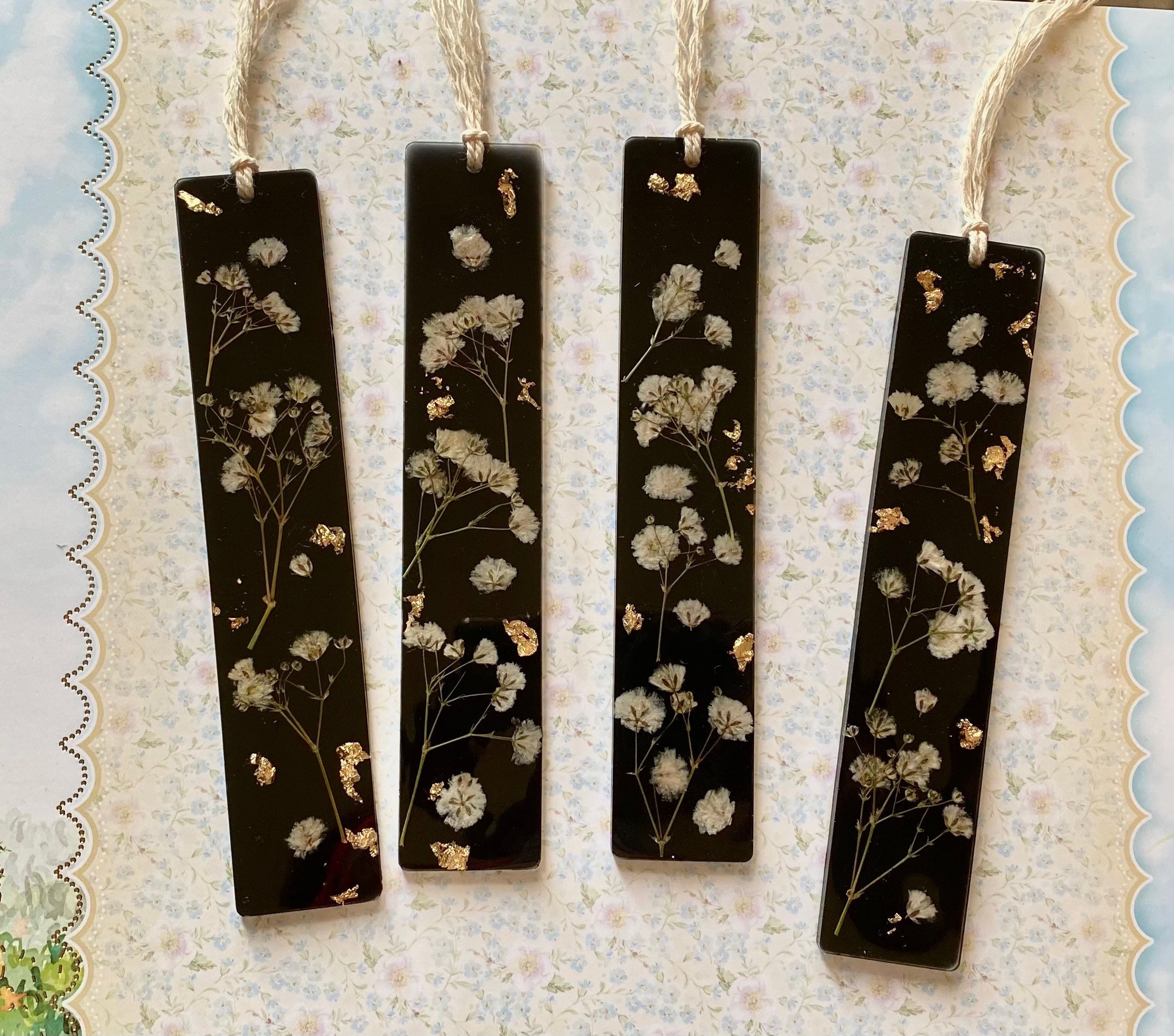 Gypsophila and Gold Flake Bookmarks