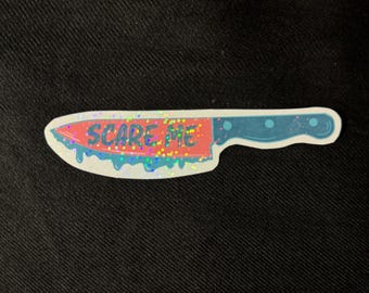 Holographic Scare Me Horror Knife Sticker