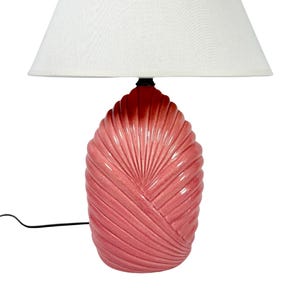 Vintage Pink Ceramic Table Lamp | Blush Coral Lamp Base | Coastal Palm Leaf Style | No Shade