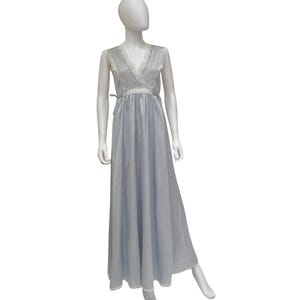 Vintage 1970s Ralph Montenero Pale Blue Lace Nightgown – Size S / M - Sheer Nylon Long Romantic Boudoir Lingerie Dress - Bridal Sleepwear