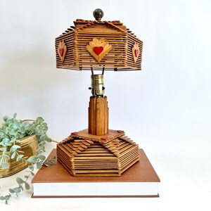 Tramp Art Popsicle Stick Lamp | Mid-Century Modern Handcrafted Popsicle Lamp