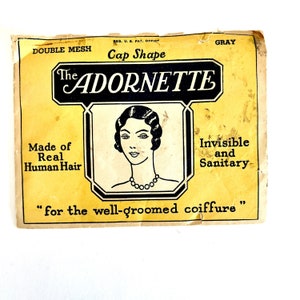 1930s Vintage Adornette Hair Net - Real Hair - Gray Double Mesh Net