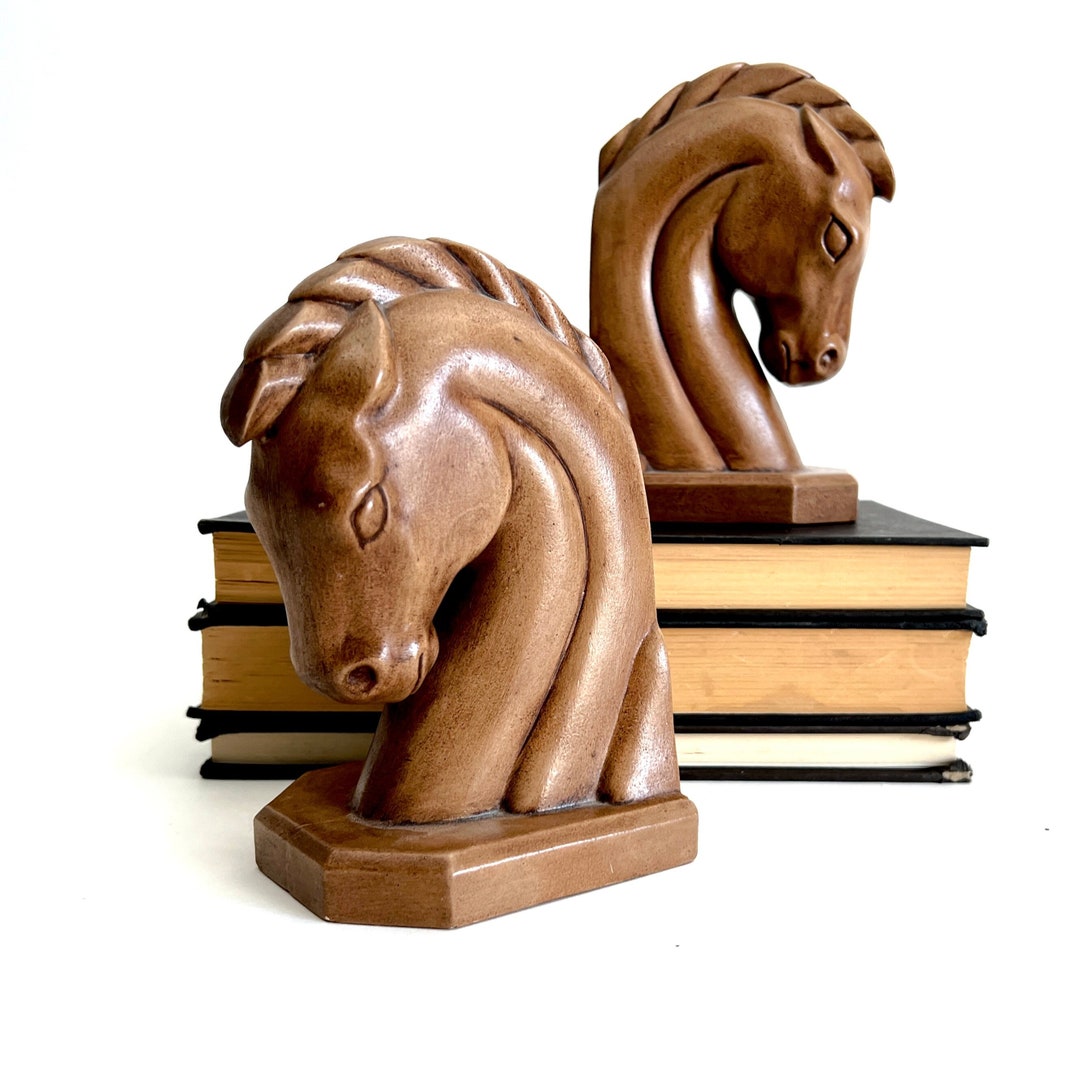 Vintage Ceramic Horse Head Bookends Mid Century Decor Etsy