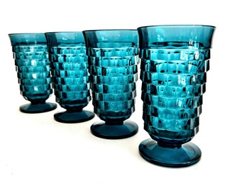 RARE Whitehall by Colony Riviera Blue Cooler Glasses | Set of 4 | Indiana Glass Dark Blue Iced Tea Tumblers