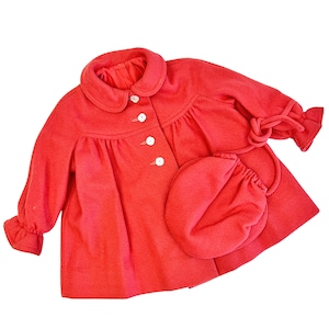 Vintage Childcraft Girls Swing Coat with Matching Hat - Size 4T - 1950s Childs Wool Coat Mother of Pearl Buttons