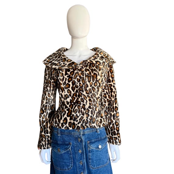 Pierre Cardin, Pierre Cardin Faux Fur Leopard Jacket | Cropped Portrait Collar | Pink Lining | Size 8