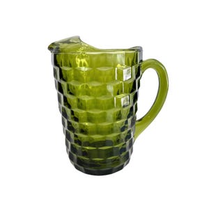 Vintage Whitehall Green Glass Pitcher – Mid-Century Modern Cube Pattern