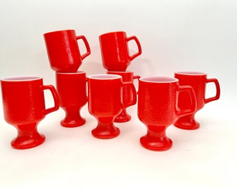 Red Hazel Atlas Pedestal Coffee Mugs | Vintage Milk Glass Coffee Cup | Sold Individually