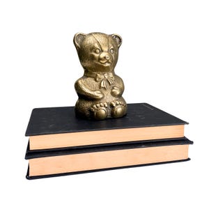 Vintage Solid Brass Teddy Bear Bookend - Whimsical Animal Book Holders - Brass Home Décor