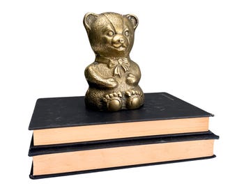 Vintage Solid Brass Teddy Bear Bookend - Whimsical Animal Book Holders - Brass Home Décor