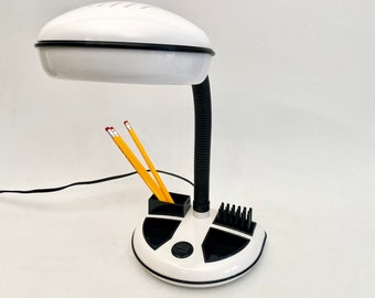 80s Rabbit Tanaka Adjustable Gooseneck Table Lamp | Black and White Postmodern Desk Lamp