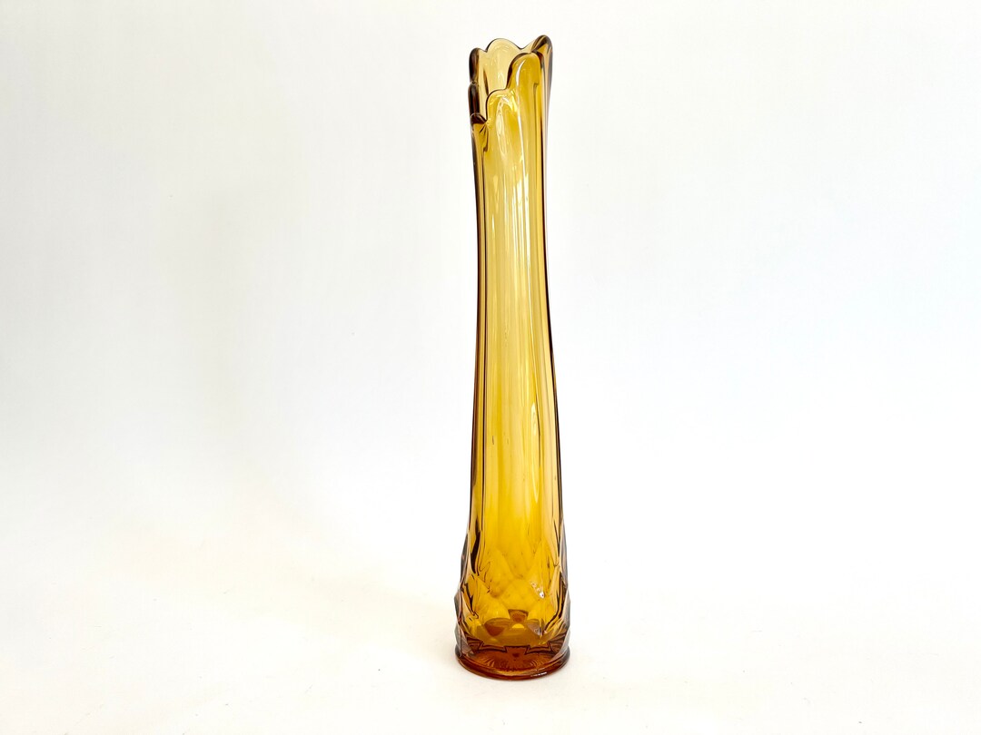 Vintage LE Smith Dominion Amber Swung Glass Vase MCM Flame Etsy Canada