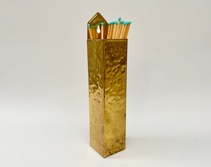 Vintage Brass Match Holder Wall Pocket Hammered Brass Fireplace Match
