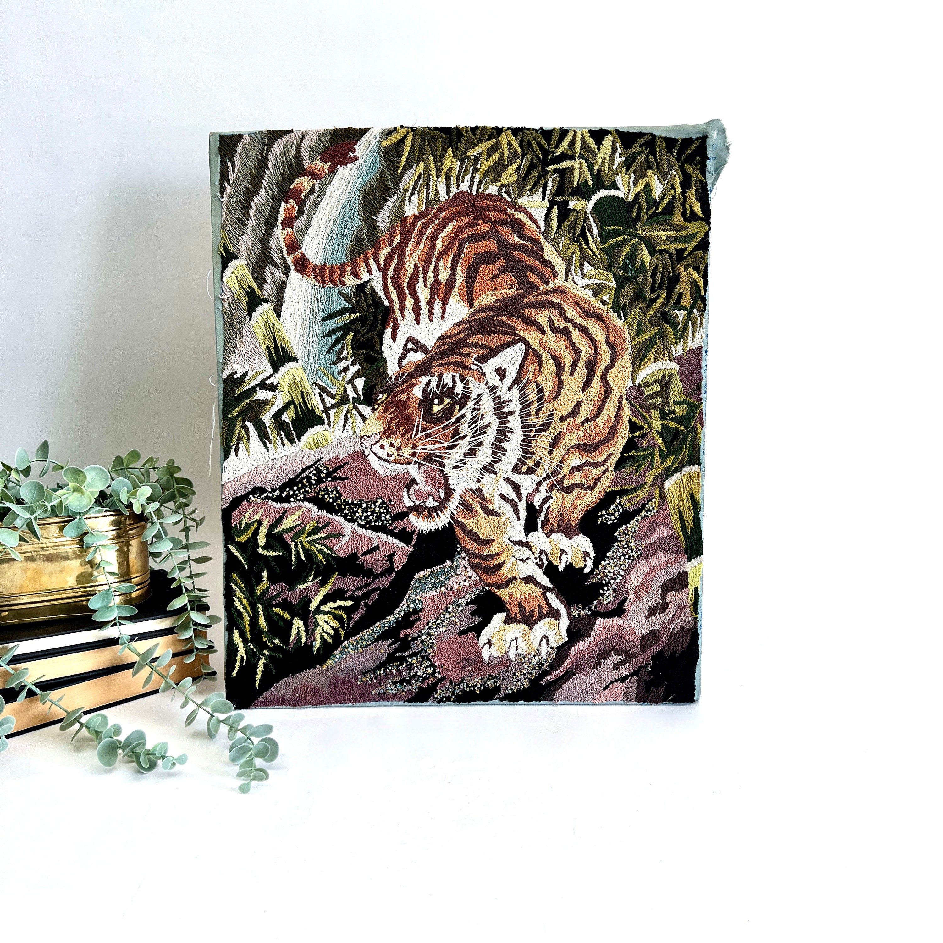 Vintage 1969 Japanese Silk Embroidery Art | Majestic Tiger