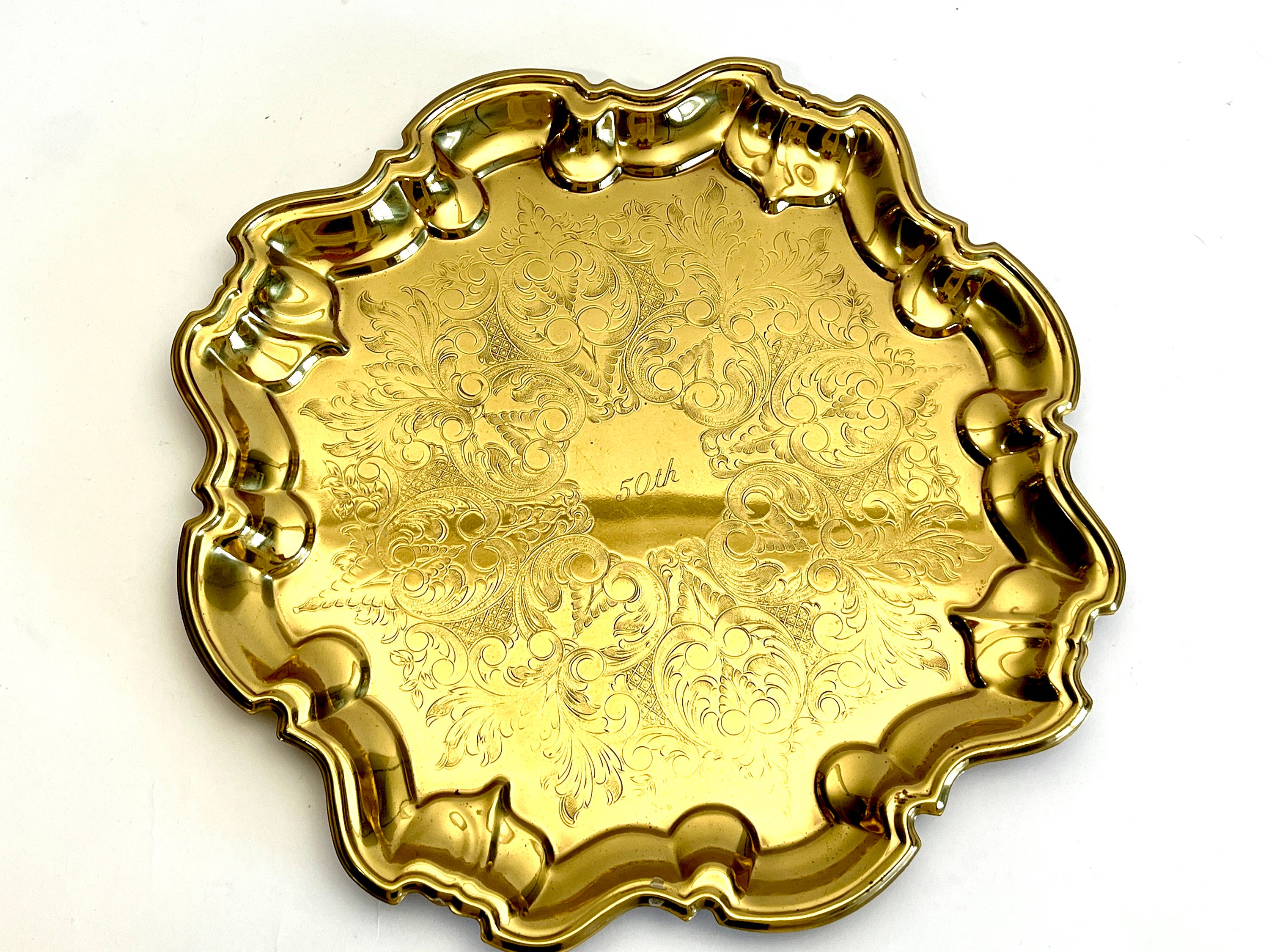 Vintage Brass Etched Serving Tray Brass Coffee Table Tray Etsy