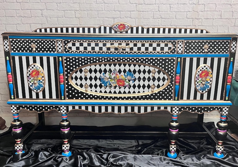 One of a Kind Hand Painted Antique Buffet ~credenza ~sideboard- Free ...