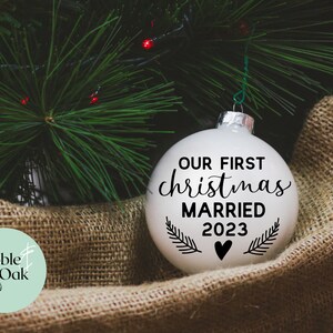 Our First Christmas Married 2023 SVG - Marriage Cut File - Christmas Ornament Svg - 2022 Couples Svg - Newlywed Svg - Couples Christmas Gift