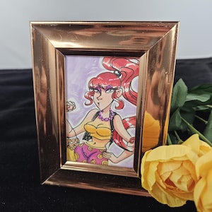 Sassy Redhead Fashionista Marker Drawing Mini Artwork Framed Illustration Character ACEO Original OOAK
