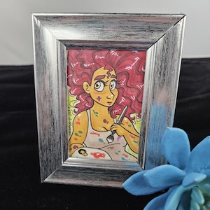 Artist Girl Marker Drawing Mini Artwork Framed Illustration Character ACEO Original OOAK