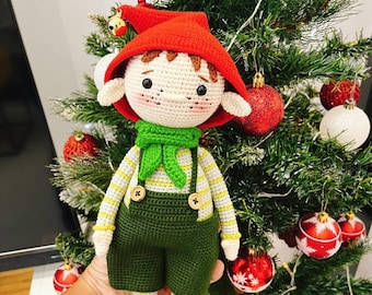 Ayudante de Papá Noel juguete de ganchillo lindo elfo navideño, muñeca rochet ELF, muñeca elfo navideña Amigurumi, muñecas en venta, muñeca Amigurumi terminada