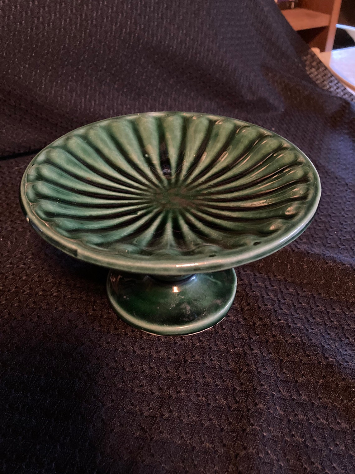 Vintage Green Ceramic Pedestal Candy dish Etsy