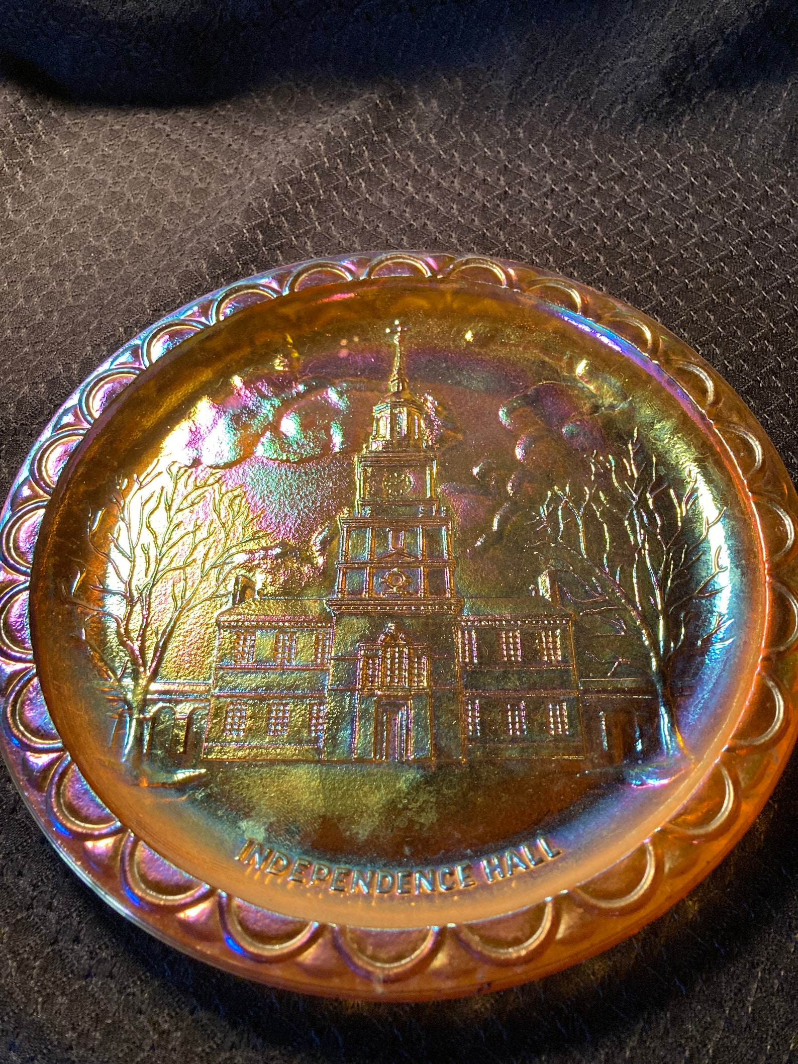 Gold Carnival Glass independence Hall Bicentennial Plate Etsy