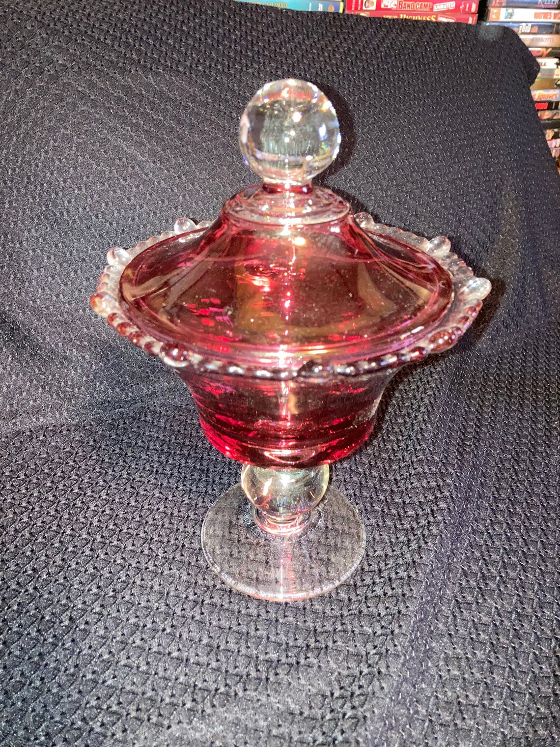 Vintage Cranberry Glass Compote Dish with lid Etsy