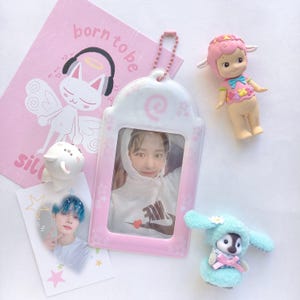 Portafotos de PVC con forma de remolino de pastel de pescado / Lindo llavero/portafotos de PVC con estética Y2K en color rosa pastel de Kpop / llavero con forma de Kpop para exhibir fotos