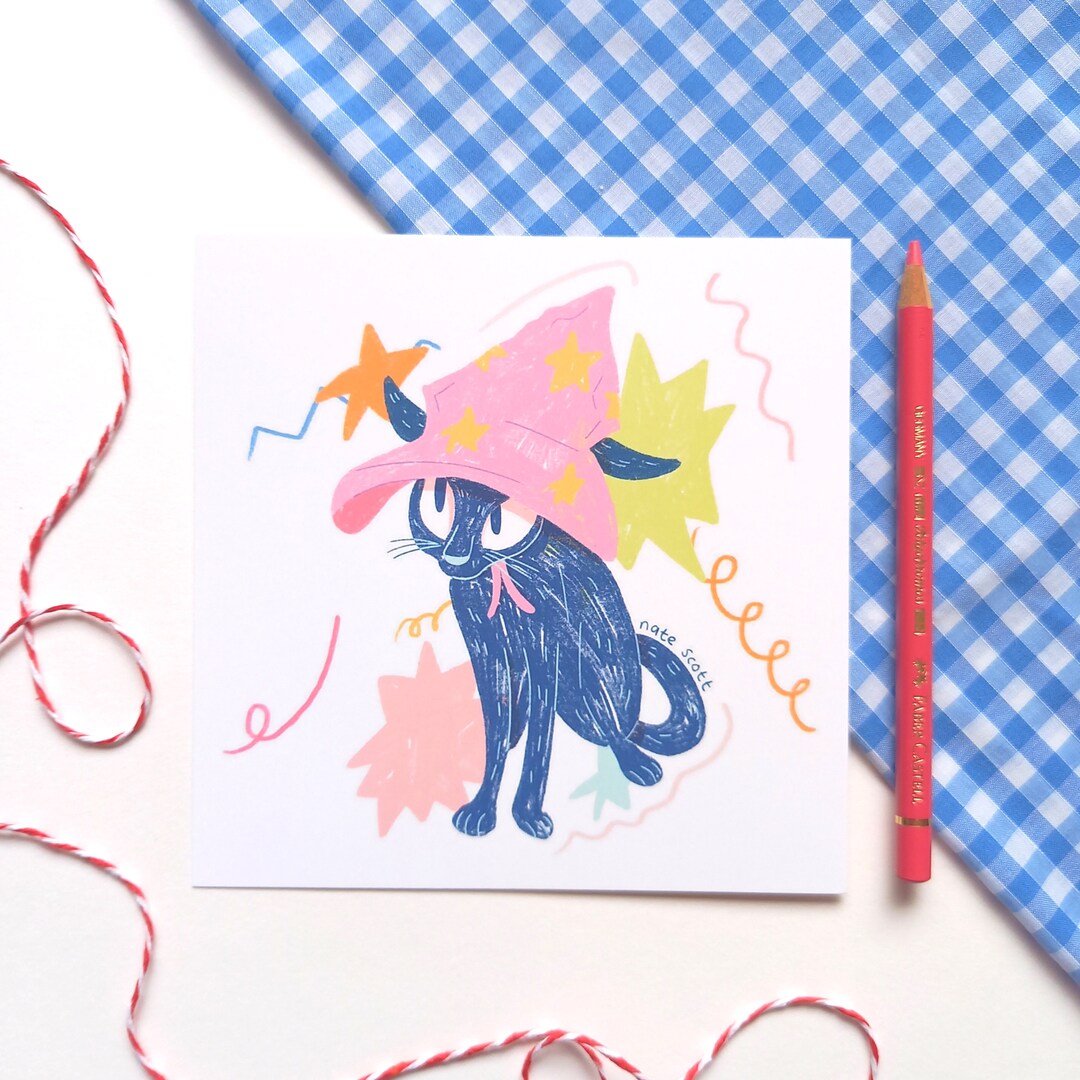 Wizard Cat Cute Art Print Etsy