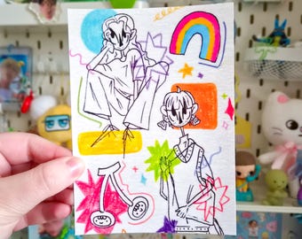 Garabatos coloridos - linda lámina artística tamaño A6
