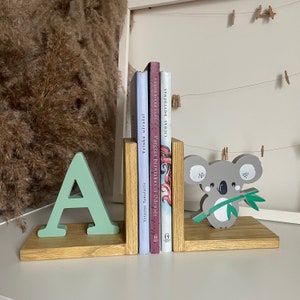 Sujetalibros de koala para habitación de niños, accesorios de decoración personalizados para guardería de bebés niños niñas, sujetalibros para dormitorio, regalos con iniciales y letras de nombre