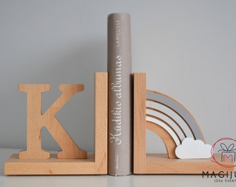 Bookend for Kids Room Personalised Baby Nursery Decor Bedroom Book End Decorations for Room First initial, rainbow