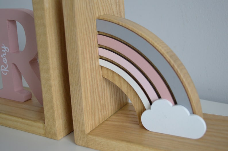 Personalized Baby Book Ends Pastel Pink Rainbow Bookend for Etsy