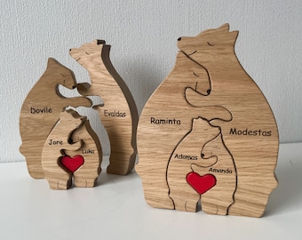 Wooden Bear Family Puzzle, Family Keepsake Gifts, Animal Wooden Toys, Wedding Anniversary, Home Decor, Gift for Parents, Laser Engraved