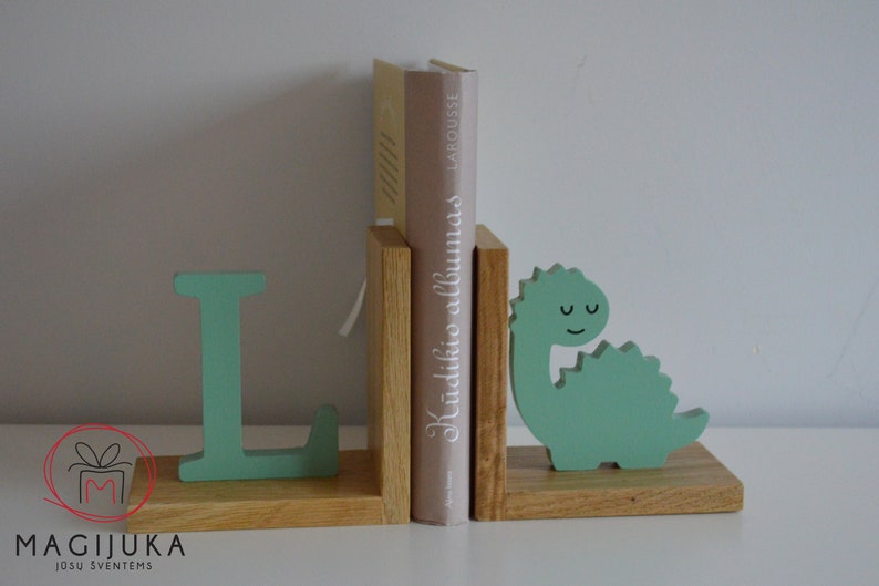 Dinosaur Bookends for Kids Room, Personalised Baby Boys Nursery Decor