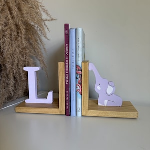 Boekensteun voor kinderkamer Gepersonaliseerde babykamerinrichting Slaapkamer Boekensteun Decoraties voor kamer Eerste initiaal, olifant